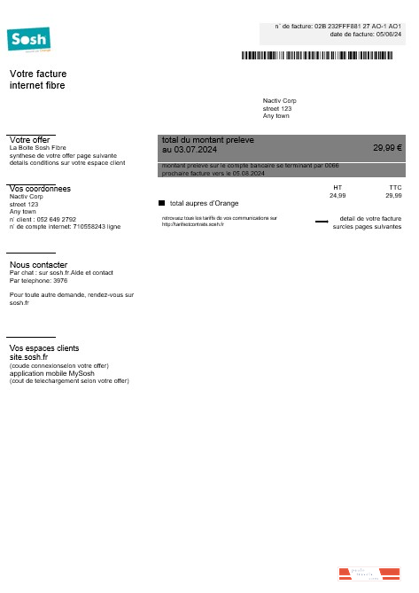 France Sosh business utility bill Word and PDF template1 PSD template